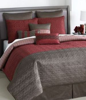 Bryan Keith Bedding, Gramercy 9 Piece Burgundy Brown Queen Comforter Bed in a Bag Ensemble $400 NEW